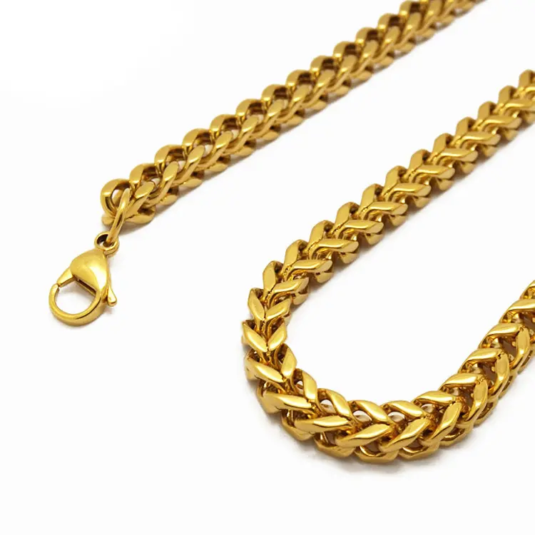 Men's hiphop jewelry gold plated stainless steel cuban link chain necklace