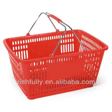 32L pequeñas cestas de plástico con asas de metal, pequeña cesta