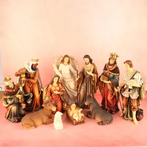 BEAUTIFUL ELEGANT COLOR LED LIGHTED CHRISTIAN RELIGIOUS GIFT NATIVITY SET STATUE JESUS BIRTH PLACE RESIN CRAFTS