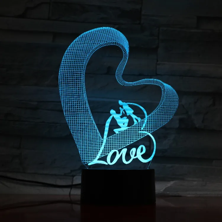 KS 3D-1307 Love in a Heart 3D LED Lamp 7 colors changing touch switch 3d night light 3d illusion lamp for home decor
