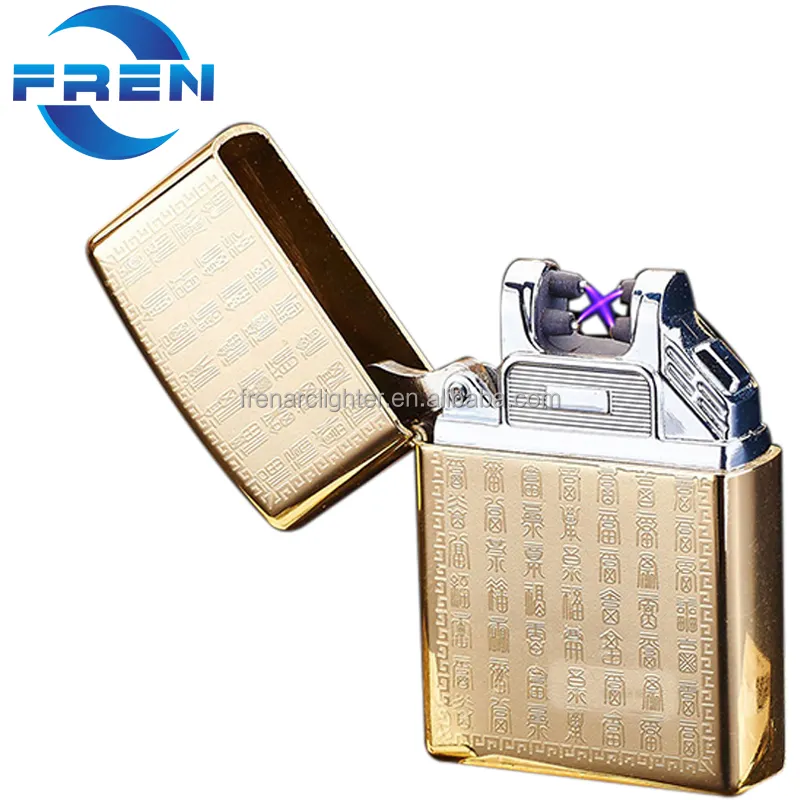 Custom Logo Electric Double Arc Plasma Smoking Lighter USB Rechargeable Metal Cigarette Lighter Business Gift Business Giveaways