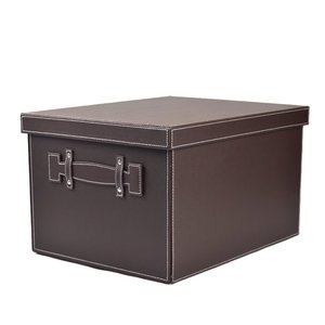 Bac de rangement domestique avec couvercle en <span class=keywords><strong>cuir</strong></span> PU, conteneur empilable pour l'organisation de la chambre, bac de rangement pour décorations de Noël - Product Image 4