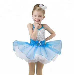 Robe tutu bleue mignonne à paillettes, robe de Ballet, vêtements de danse sur scène