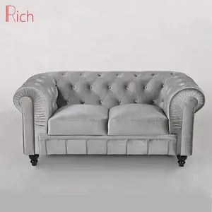 2 Seater Chesterfield Sofa Tufted Pull Button Sofa China Living Room Used Sofa Silver Velvet Chesterfield Couch Furniture