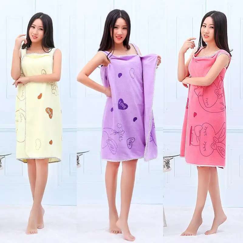 Hot Sale Super Absorbent Printed Microfiber Women Bathrobe skirt Bath Dress Towel