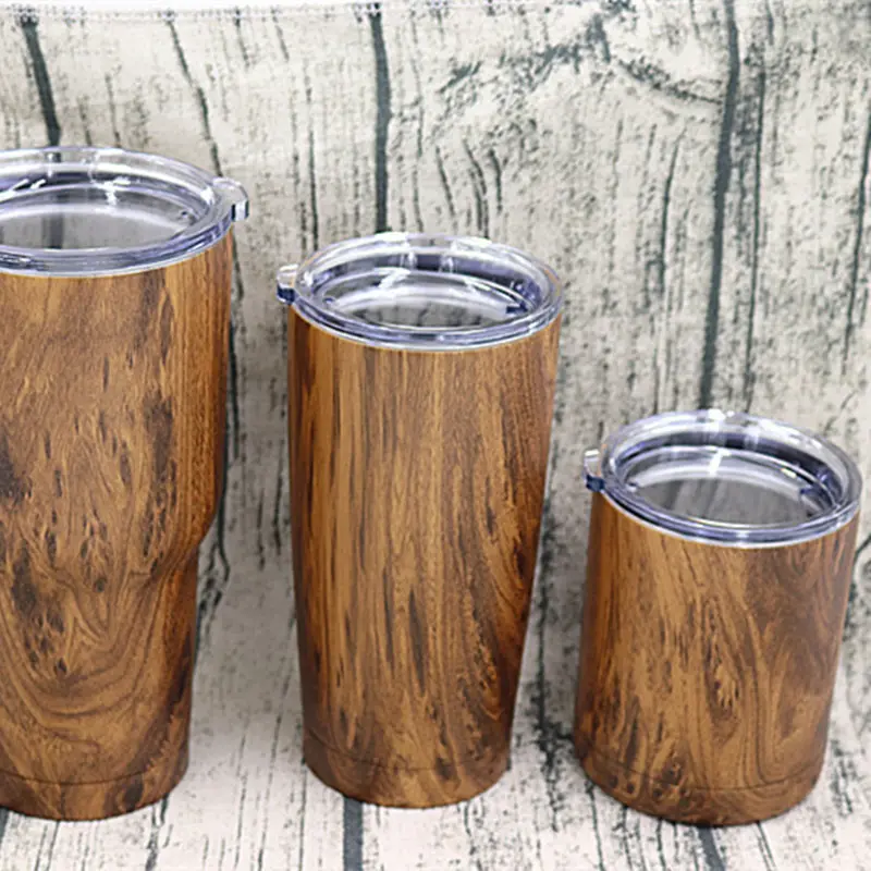 Amazon hot sale 30oz 20oz 12oz 10oz wood pattern double wall stainless steel tumbler mug vacuum insulated with lid