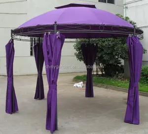 3.5m Hexagonal Dome Roof Steel Deluxe Round Outdoor Patio Canopy Party Gazebo with Curtains Sidewalls