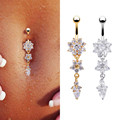 Sexy Gold Silver Belly Piercing Navel Piercing Rings Flower Dangle CZ Zircon Flower Belly Button Ring