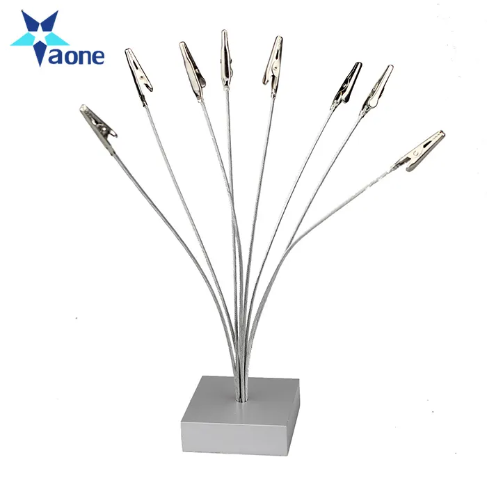 Wholesale Silver 8 alligator wire memo picture note card desk paper photo clips holder table stand place office dest favor