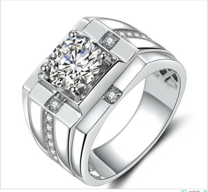 Bague de fiançailles en or 18 carats avec pierres de moissanite incrustées de diamants, bague en moissanite pour homme - Product Image 1