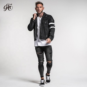 Chaqueta vaquera <span class=keywords><strong>de</strong></span> <span class=keywords><strong>hombre</strong></span> teñida Lisa <span class=keywords><strong>negra</strong></span> con diseño <span class=keywords><strong>de</strong></span> manga a la moda - Product Image 2