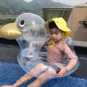 Tubo de natación transparente, flotador inflable para niños, anillo de natación de pato