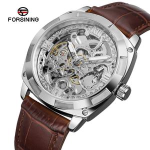 FORSINING-reloj mecánico automático para hombre, correa de cuero marrón, dorado, resistente al agua, de lujo, Masculino - Product Image 5