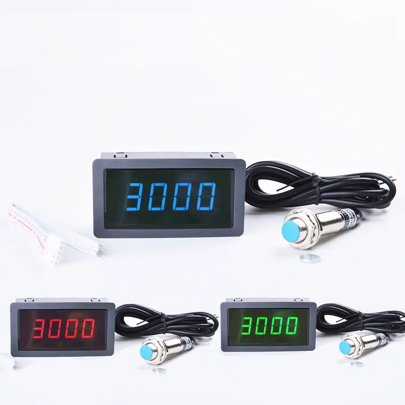 4 Digital Red Green Blue LED Tachometer RPM Speed Meter+Hall Switch Proximity Switch Sensor 12V Measure range 10-9999RPM Counter