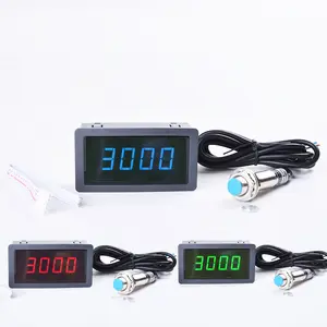 4 Digitale Rood Groen Blauw Led Toerenteller Rpm Snelheid Meter + Hal Schakelaar Naderingsschakelaar Sensor 12V Maatregel Bereik 10-9999Rpm Teller