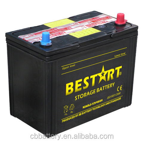 Dry charged automotive 12V45ah JIS car battery NS60L with thin terminal