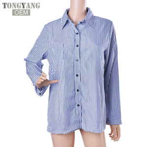Tongyang kemeja lengan panjang garis-garis wanita, blus longgar kerah lipat musim gugur, atasan kasual wanita ukuran Plus 3XL - Product Image 5