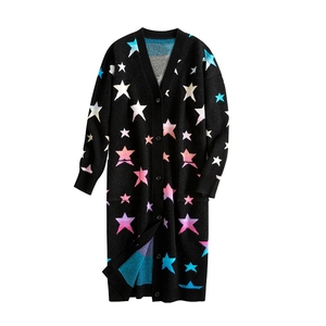 Autunno <span class=keywords><strong>donna</strong></span> X-lungo <span class=keywords><strong>Cardigan</strong></span> in cotone con motivo a stella <span class=keywords><strong>giacca</strong></span> a maglia con Logo frontale stile Casual cappotto invernale - Product Image 1