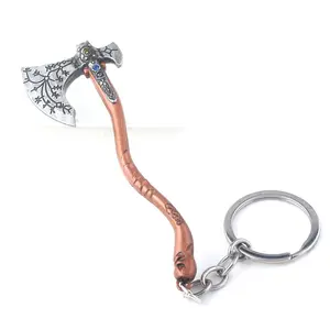 DS God Of War 4 Kratos Kapak Es Gantungan Kunci Kratos Senjata Baru Perak Antik Kapak dengan Crystal Perhiasan Pria Wanita