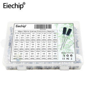 Eiechip 24Value Kit 500PCs Condensadores electrolíticos de aluminio tipo plomo radial 0,1 <span class=keywords><strong>uF</strong></span>-10000uF Rango 9 Caja Alto voltaje Bajo - Product Image 2