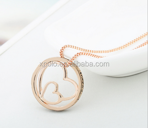 Moda 2015 oro rosa collar Mothe y sus hijas son registrado en <span class=keywords><strong>el</strong></span> corazón collar collar de doble corazón con palabras grabado - Product Image 3
