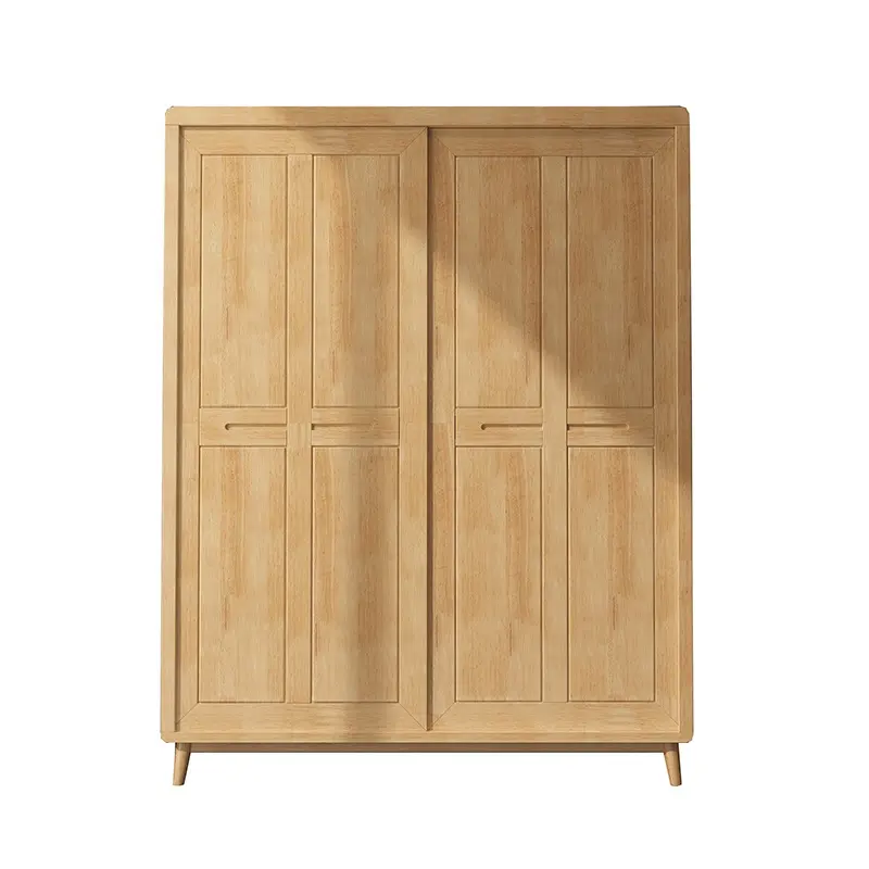 Armario de madera para dormitorio moderno, puertas correderas de madera, Color Natural, de madera maciza para apartamento, estilo nórdico moderno