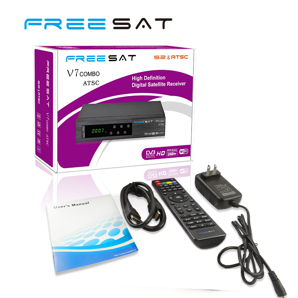 Original combo satélite Freesat V7 DVB-S2 + ATSC receptor de tv ATSC Caja Superior para EE.UU./México/canadá