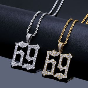 Collier pendentif solide numéro <span class=keywords><strong>69</strong></span> en zircon, style hip-hop, <span class=keywords><strong>rappeur</strong></span> Ins 6ix9ine - Product Image 1