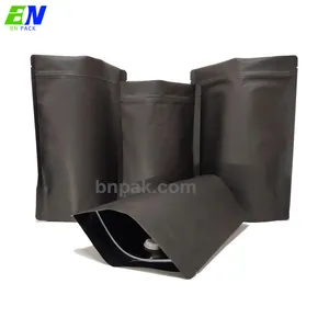 Paper Bag Black Stock 250g Stand Up Black Kraft Paper Packaging Bag For Tea Snack