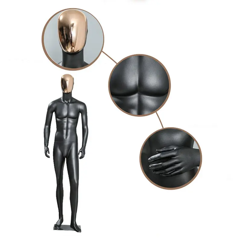 Xinji Mode Fittings Mannelijke Mannequins Dummy Full Body Mannequin Goud Gezicht Full Size Matte Black Mannequins Display
