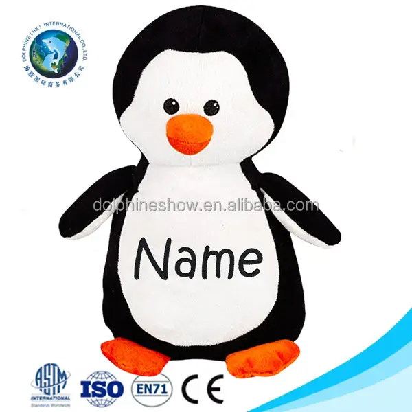 Venta al por mayor de LOGO de marca de peluche suave blanco y negro pingüino de felpa