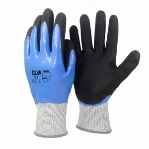 Yulan CR109 Level 5 Cut Resistant Nitrile Coated Work Gloves HDPE Shell And Nitrile Double Coated Sandy Grip On Palm BACK