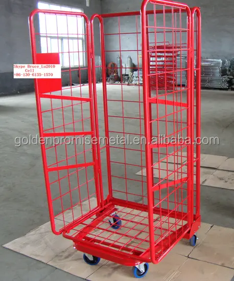 Folding Steel Roll Container Roll Cage Roll Pallets Goods Cart Metal Wire Trolley
