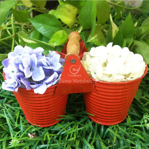 Fournitures de <span class=keywords><strong>jardin</strong></span> main métal orange deux pot de fleur avec manche en bois - Product Image 1