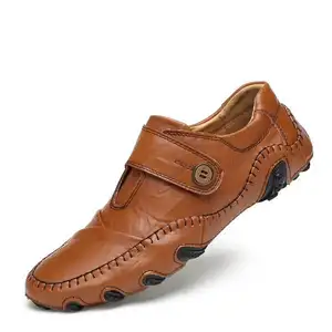 Mocassins en cuir pour hommes, chaussures décontractées, de conduite, semelle plate, confortables à enfiler