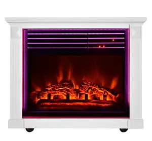 White finish wooden mantel electric fireplace heater with back lits