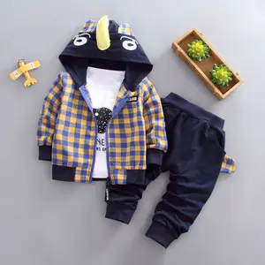 韩国 3 件连帽衫棉方格的孩子男孩婴儿服装套装
