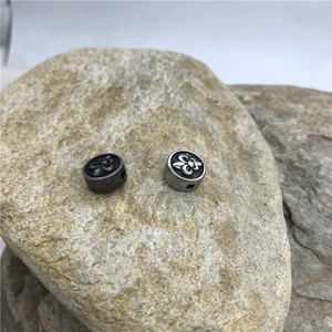 Antique Look Blacken Stainless Steel Small Round Hole <strong>Beads</strong> Jewelry Making Bulk Iris Flower Metal <strong>Bead</strong> - Product Image 3