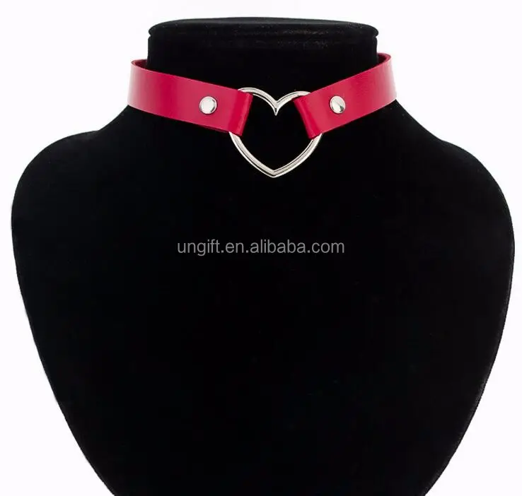Women Men Loves Cool Punk Style Goth Rivet Metal Heart Shape Handcrafted Leather Collar Choker Necklace