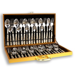 24pcs wedding royal reusable gold cutlery set stainless steel kit box