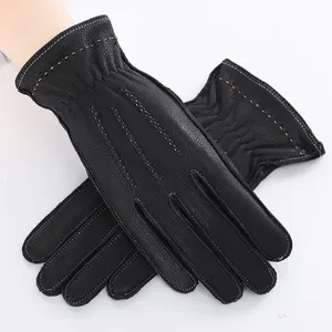 Fashion cashmere lined touch screen sheepskin winter riding biker leather gloves warmer