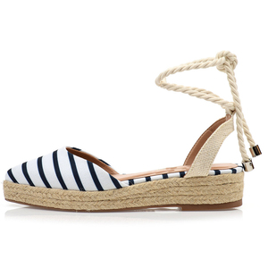 Sepatu Sandal Espadrilles Wanita Model Tali, Sol Kanvas Bergaris Musim Panas, Alas Kaki Datar - Product Image 1