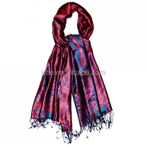 100% seda Paisley azul púrpura de las mujeres Pashmina - Product Image 2