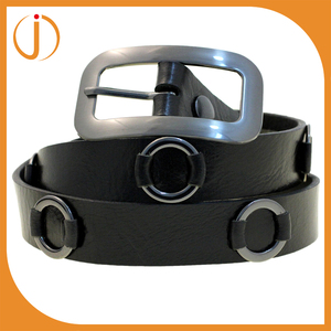 Moda Negro Escudero Anillos Gran cinturón De Hebilla de Metal de Cuero de Búfalo - Product Image 1