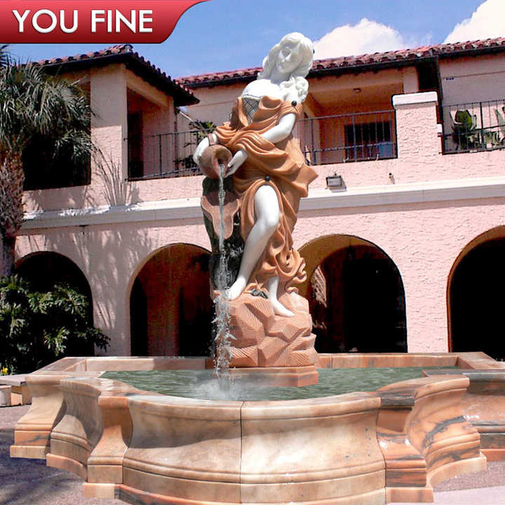 Customized Garden Hand-carved Stone Decoration Beige Large Outdoor Marble Water Fountain with Horse Sculpture for Sale