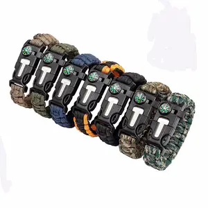 Multifunktionale Outdoor survival armband 5 in 1 mit Feuerstein Feuer Starter Kompass Notfall Pfeife Messer und Schaber