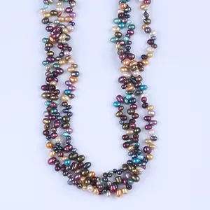 3 Rows Multi-colored Pearl Necklace