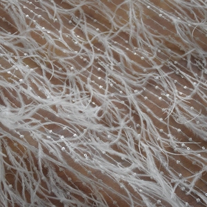 Tessuto da sposa nigeriano Lacwe pizzo <span class=keywords><strong>bianco</strong></span> piuma con paillettes <span class=keywords><strong>abito</strong></span> da sposa HY0740-2 - Product Image 4