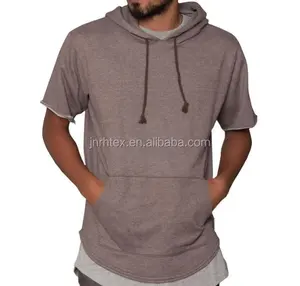 High quality custom 100% cotton plain curved hem brown hoodie with double pockets for promotion