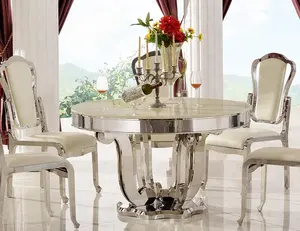 Set Meja Makan Marmer Stainless Steel, Desain Terbaru